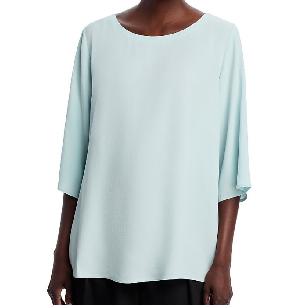 NWT Eileen Fisher Women's Silk Ballet Neck Top - Clearwater - Picture 6 of 6